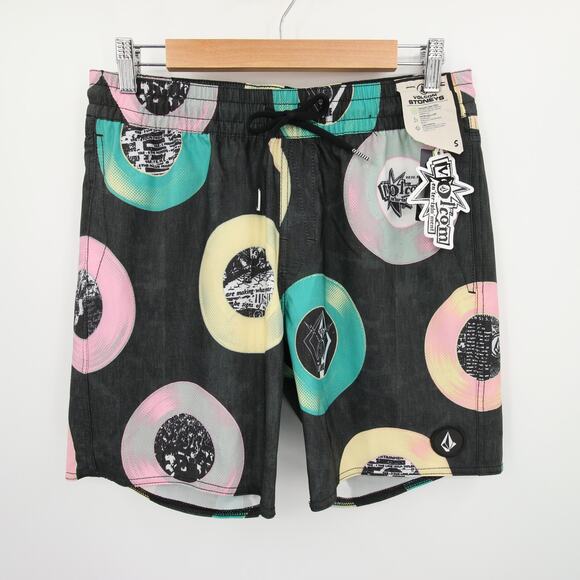 Volcom Stoneys Vent LP Swim Trunks Vinyl Record Print Black Size S NWT - Picture 2 of 15